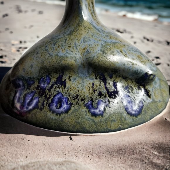 Doug Wylie Whale Tail Set-2 Wine/Water Handmade Goblet Blue/Grey Drip Pottery - Picture 6 of 15